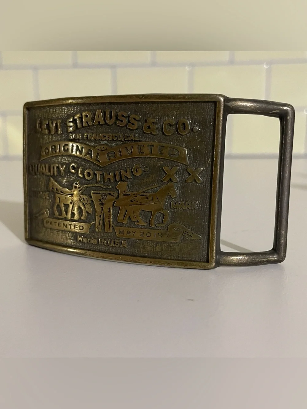 Levi's Brass Embossed Two-Horse Belt Buckle